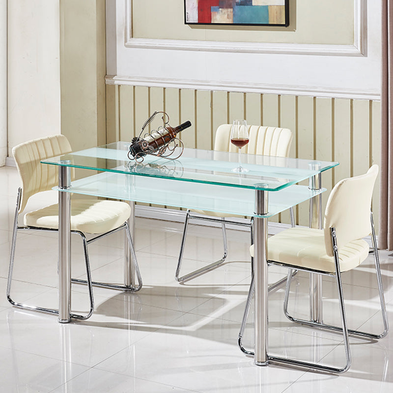 Metal Contemporary Dining Table Clear Glass Top Table for Dining Room