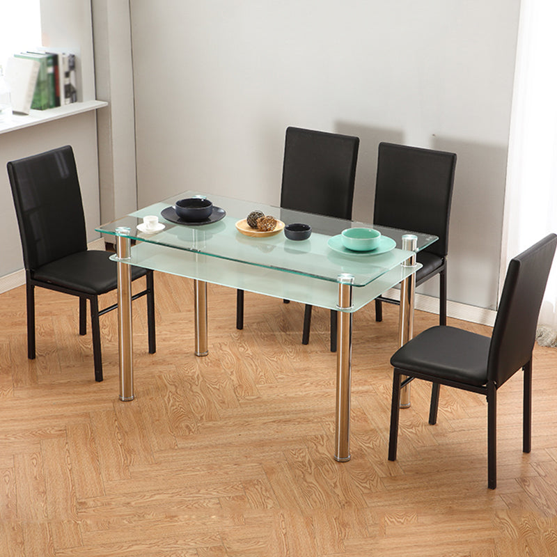 Metal Contemporary Dining Table Clear Glass Top Table for Dining Room