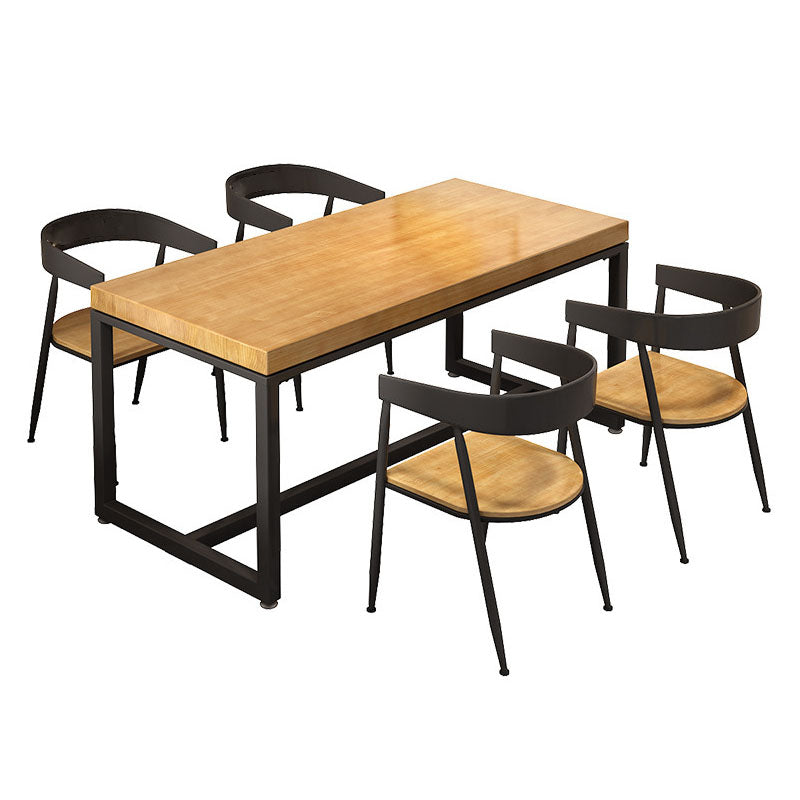 Pine Wood Top Dining Table Industrial Rectangle Table with Trestle Base