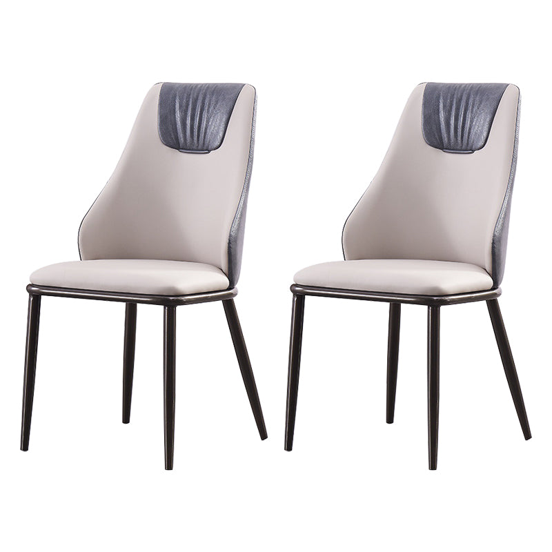 Contemporary Faux Leather Dining Chair Armless Metal Side Chair for Home Use