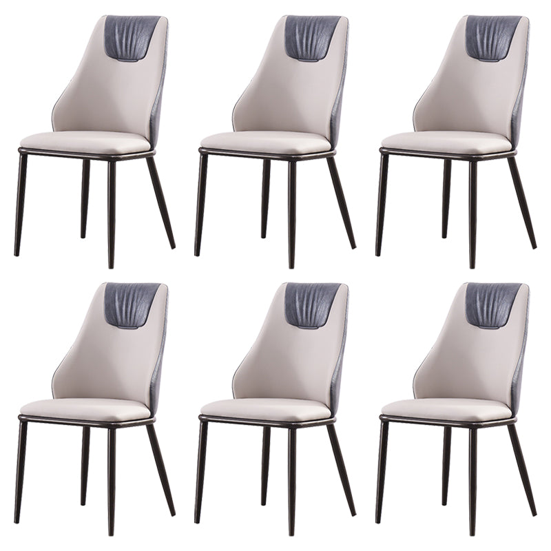 Contemporary Faux Leather Dining Chair Armless Metal Side Chair for Home Use