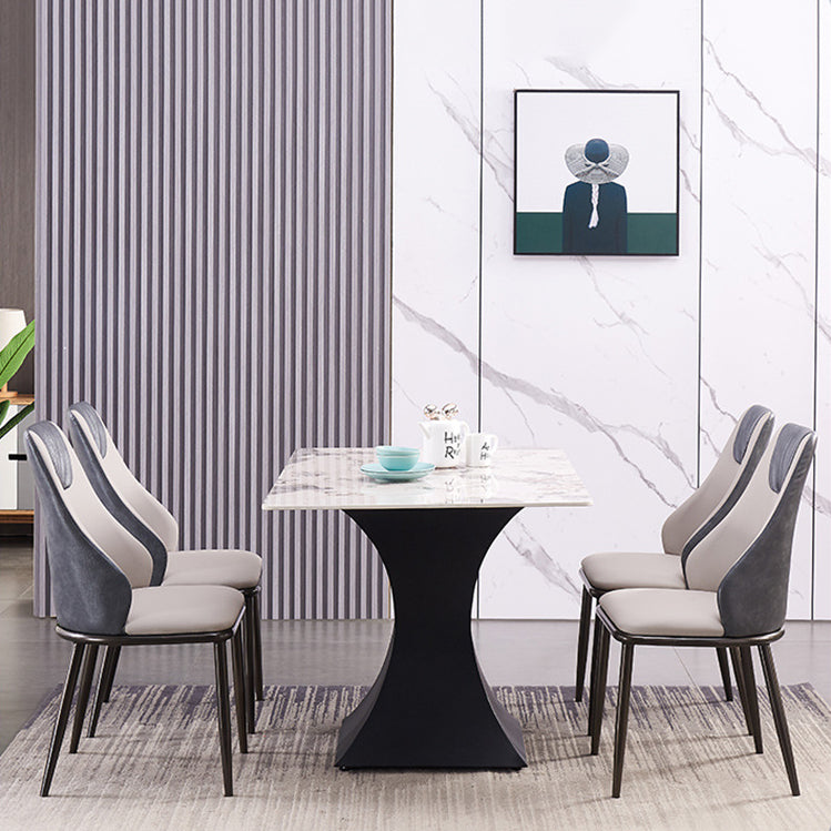 Contemporary Faux Leather Dining Chair Armless Metal Side Chair for Home Use