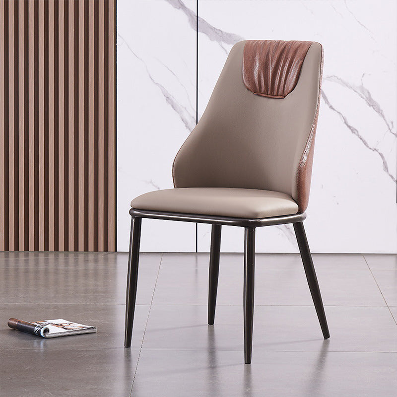 Contemporary Faux Leather Dining Chair Armless Metal Side Chair for Home Use