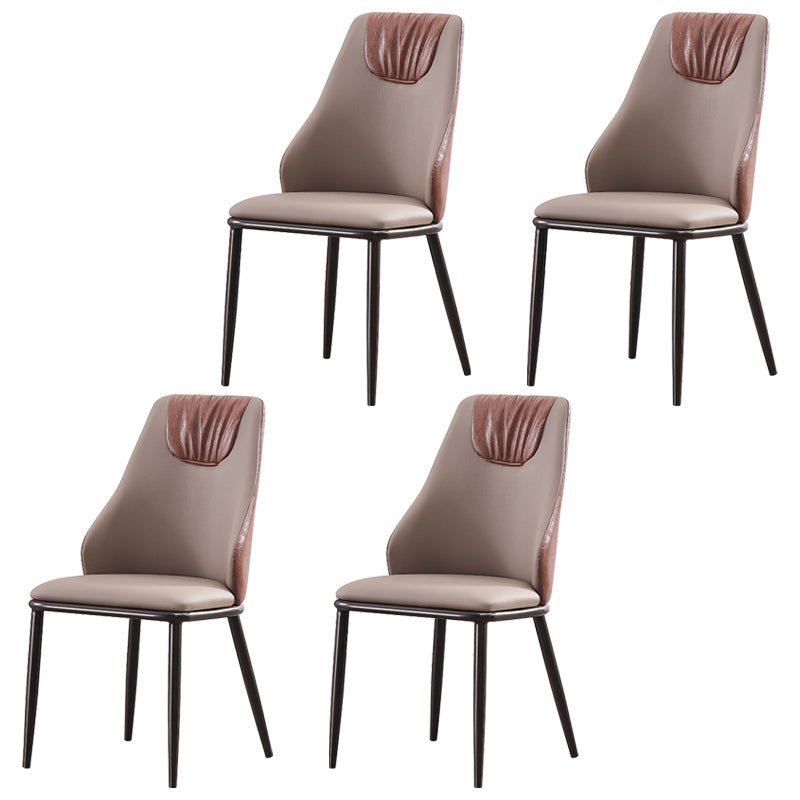 Contemporary Faux Leather Dining Chair Armless Metal Side Chair for Home Use