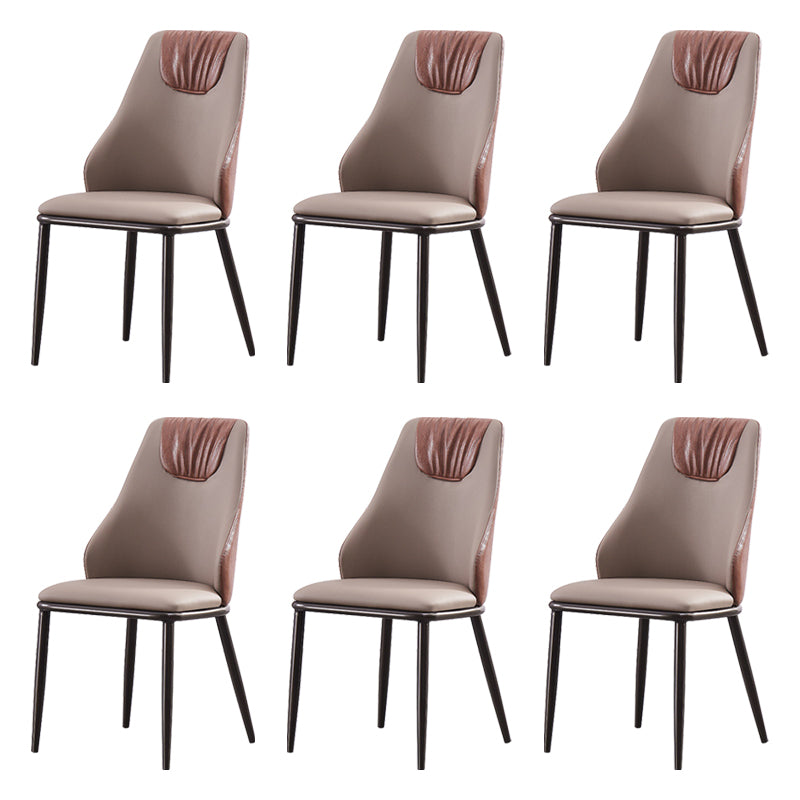 Contemporary Faux Leather Dining Chair Armless Metal Side Chair for Home Use