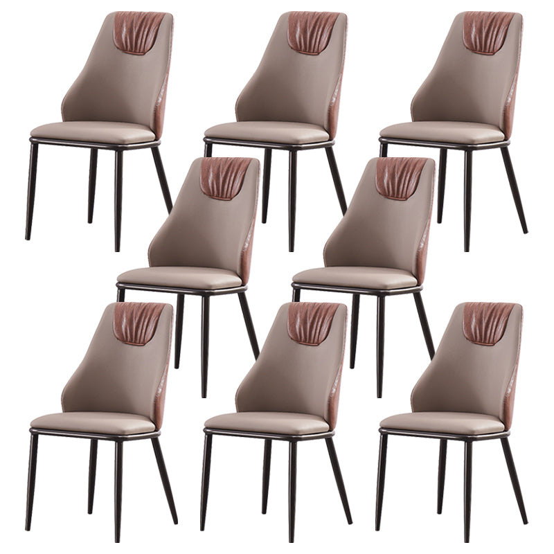 Contemporary Faux Leather Dining Chair Armless Metal Side Chair for Home Use