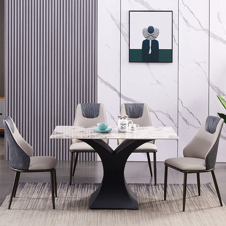 Contemporary Faux Leather Dining Chair Armless Metal Side Chair for Home Use