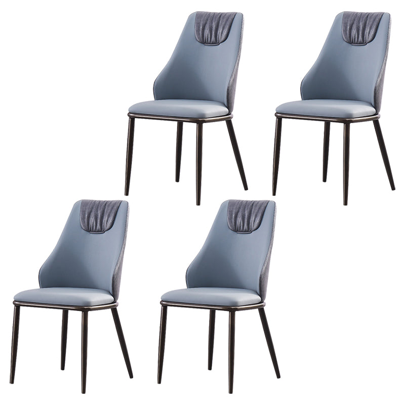 Contemporary Faux Leather Dining Chair Armless Metal Side Chair for Home Use