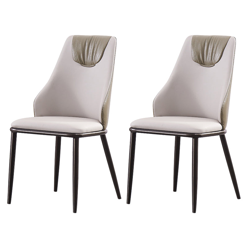 Contemporary Faux Leather Dining Chair Armless Metal Side Chair for Home Use