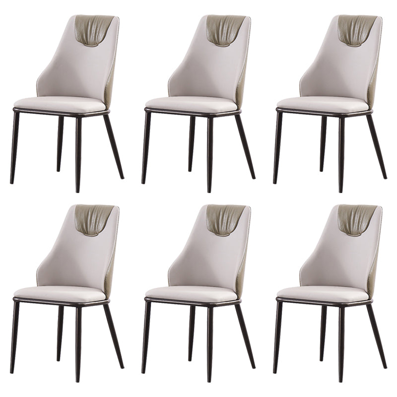 Contemporary Faux Leather Dining Chair Armless Metal Side Chair for Home Use