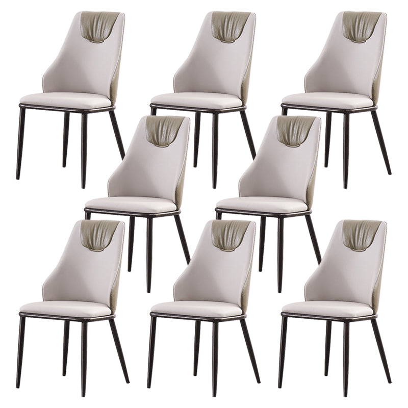 Contemporary Faux Leather Dining Chair Armless Metal Side Chair for Home Use