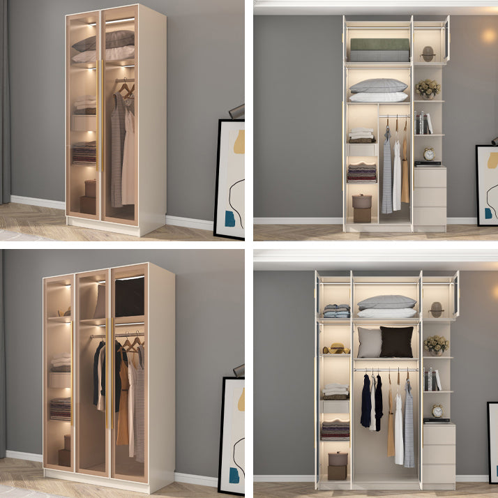 Clear Glass Door Storage Cabinet Contemporary Hinged Door Wardrobe for Home