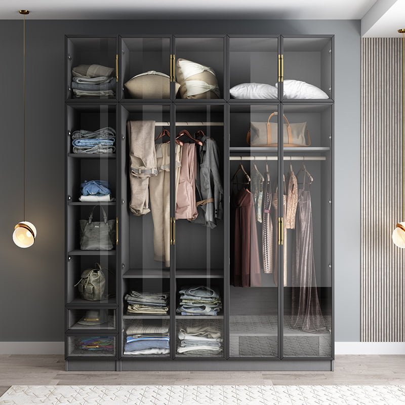 Contemporary Style Glass Wardrobe Grey Colour Wardrobe Closet