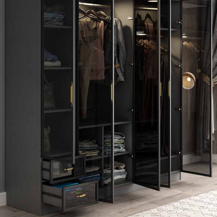 Contemporary Style Glass Wardrobe Grey Colour Wardrobe Closet