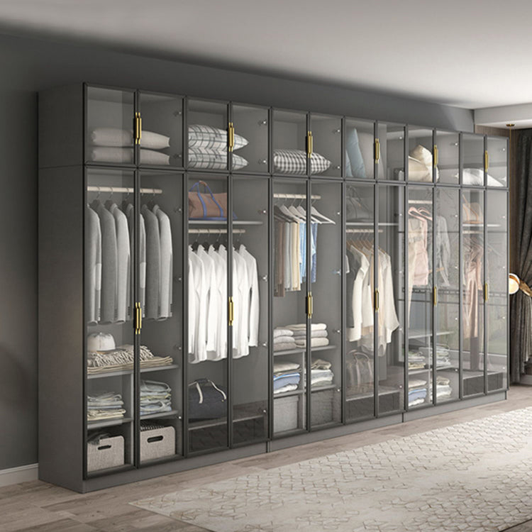 Contemporary Style Glass Wardrobe Grey Colour Wardrobe Closet