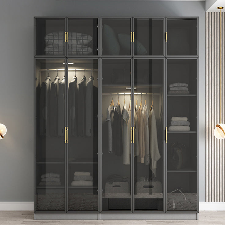 Contemporary Style Glass Wardrobe Grey Colour Wardrobe Closet