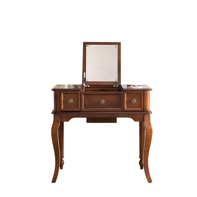 Traditional Flip-Top Vanity Dressing Table Wooden Makeup Vanity Set