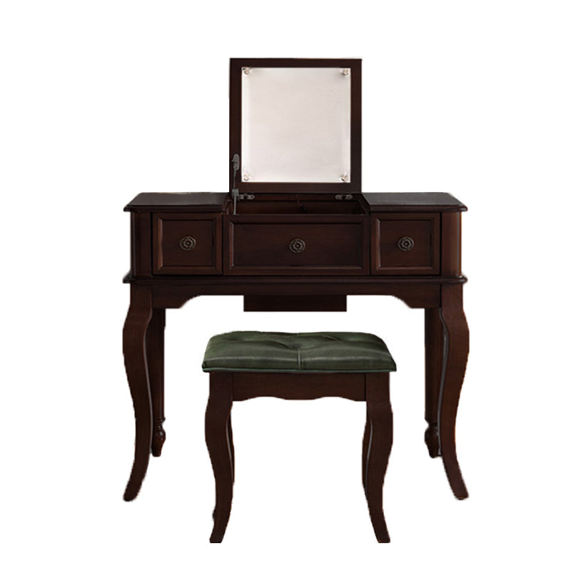 Traditional Flip-Top Vanity Dressing Table Wooden Makeup Vanity Set