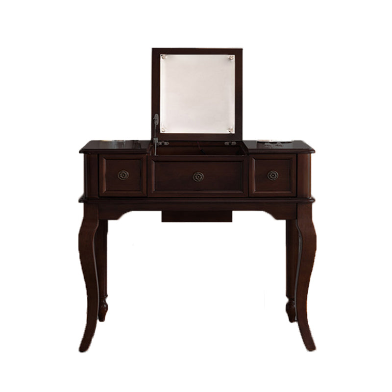 Traditional Flip-Top Vanity Dressing Table Wooden Makeup Vanity Set