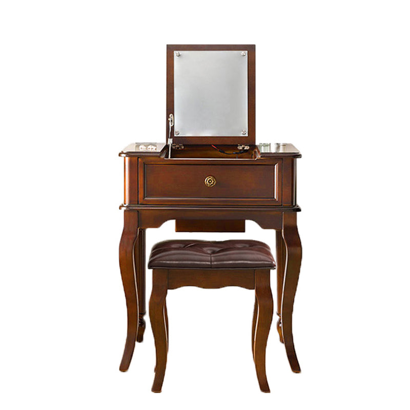 Traditional Flip-Top Vanity Dressing Table Wooden Makeup Vanity Set