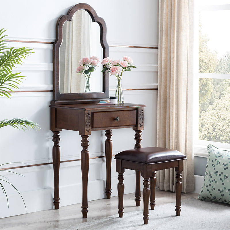 Traditional Wooden Vanity Makeup Table Set 1 Drawers Dressing Table with Mirror
