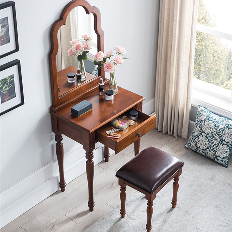 Traditional Wooden Vanity Makeup Table Set 1 Drawers Dressing Table with Mirror