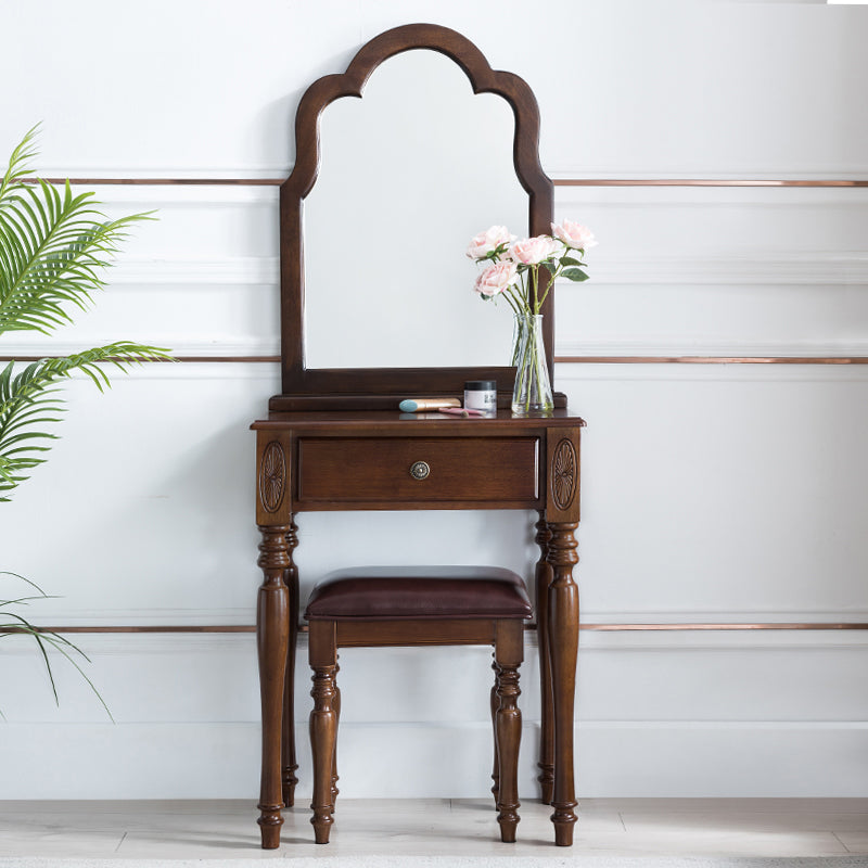 Traditional Wooden Vanity Makeup Table Set 1 Drawers Dressing Table with Mirror