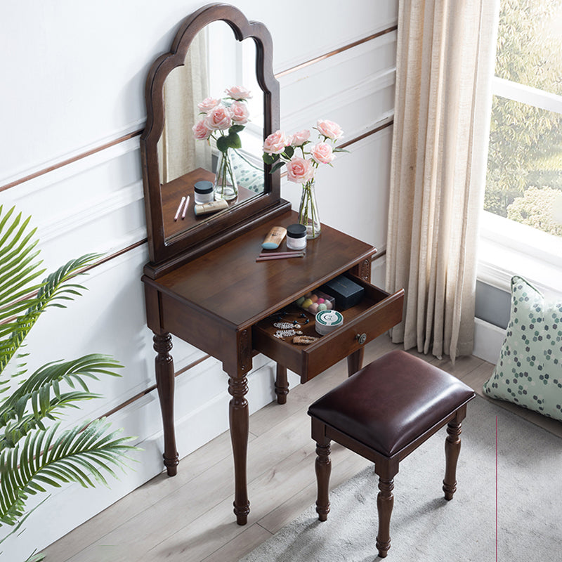 Traditional Wooden Vanity Makeup Table Set 1 Drawers Dressing Table with Mirror