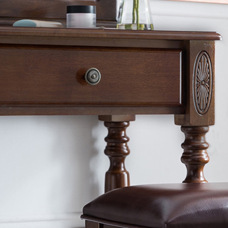 Traditional Wooden Vanity Makeup Table Set 1 Drawers Dressing Table with Mirror