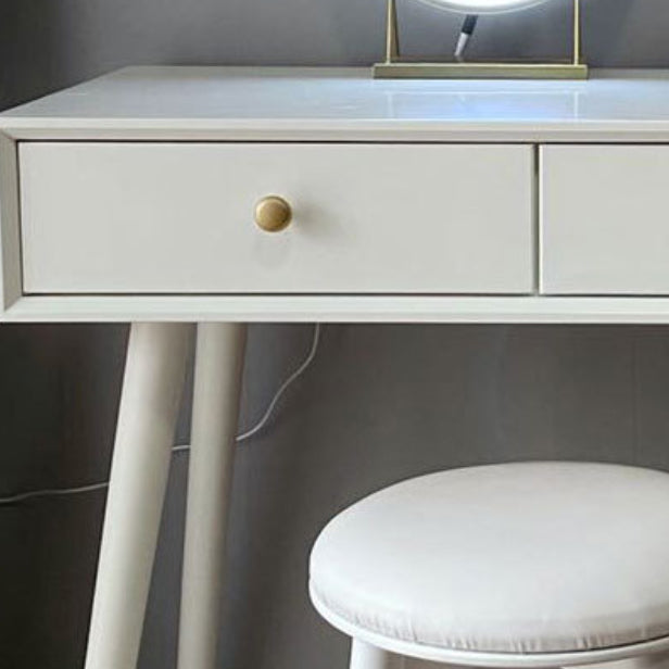 Dressing Table Made of White Solid Wood with 2 Drawers and 1 White Stool