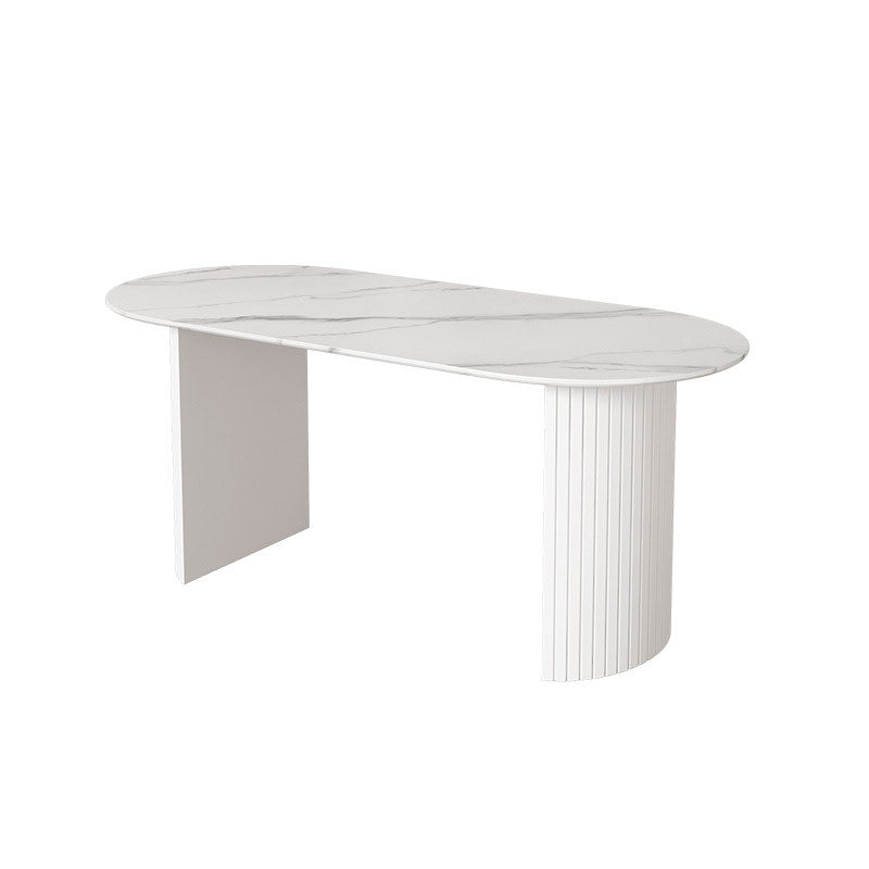 Contemporary Style Dining Table Stone Double Pedestal Dining Site Table