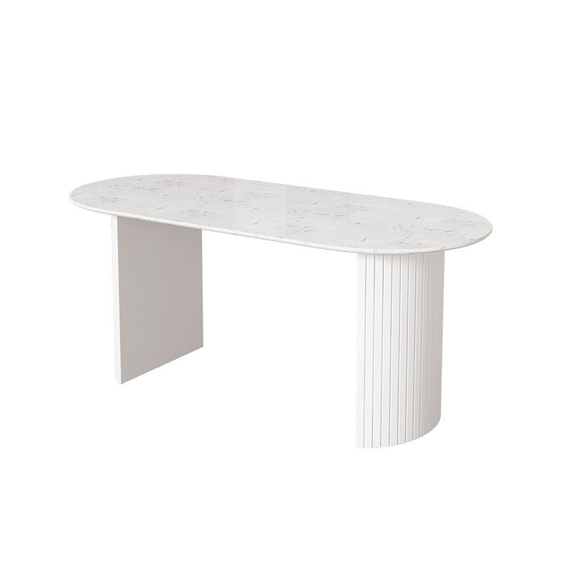Contemporary Style Dining Table Stone Double Pedestal Dining Site Table