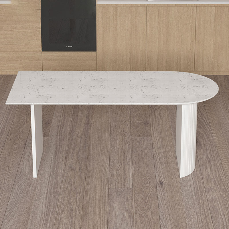 Contemporary Style Dining Table Stone Double Pedestal Dining Site Table