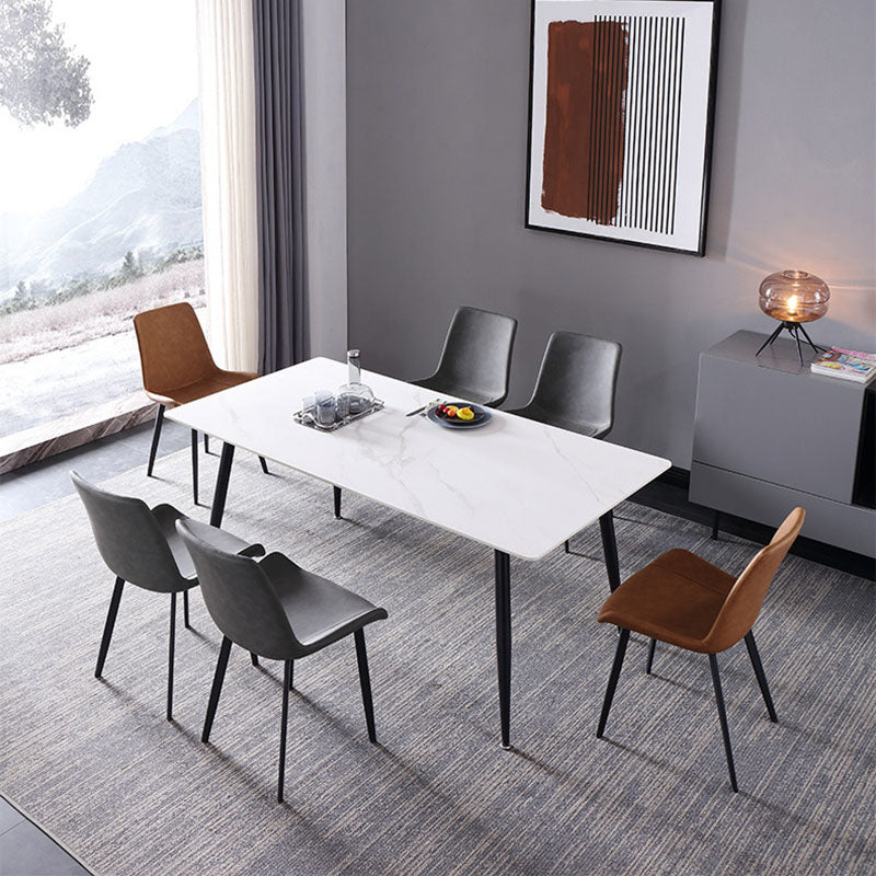 Black Metal Frame Industrial Rectangle Dining Table Sintered Stone Table for Home