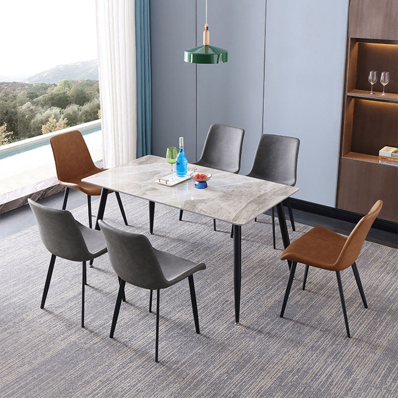 Black Metal Frame Industrial Rectangle Dining Table Sintered Stone Table for Home