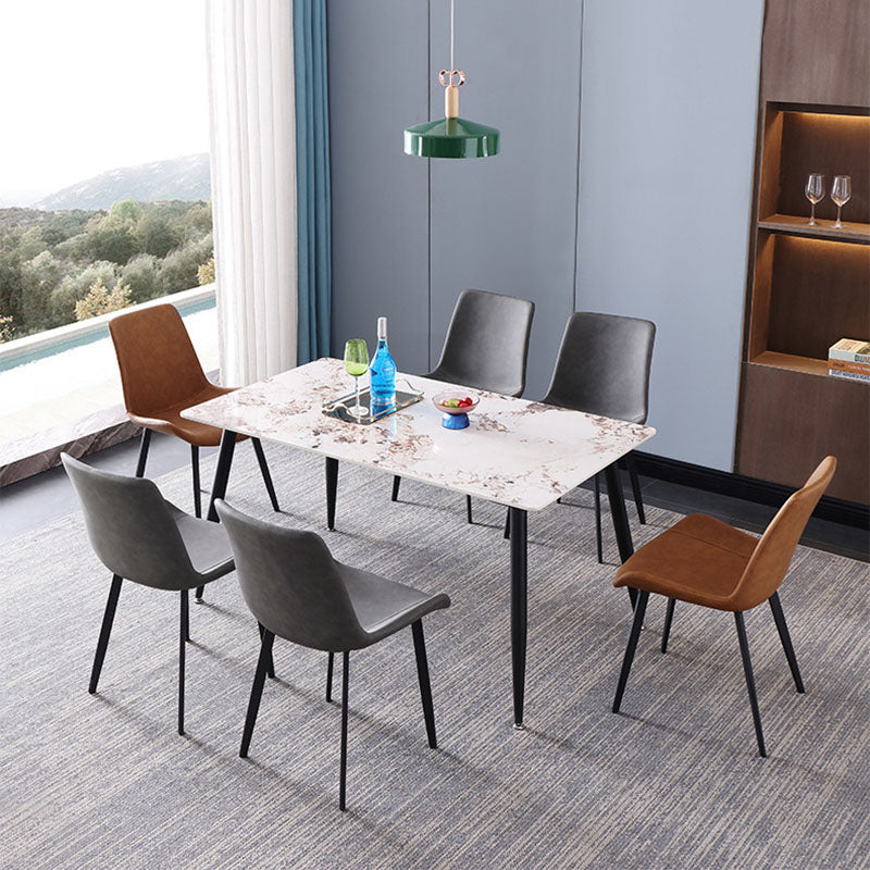 Black Metal Frame Industrial Rectangle Dining Table Sintered Stone Table for Home