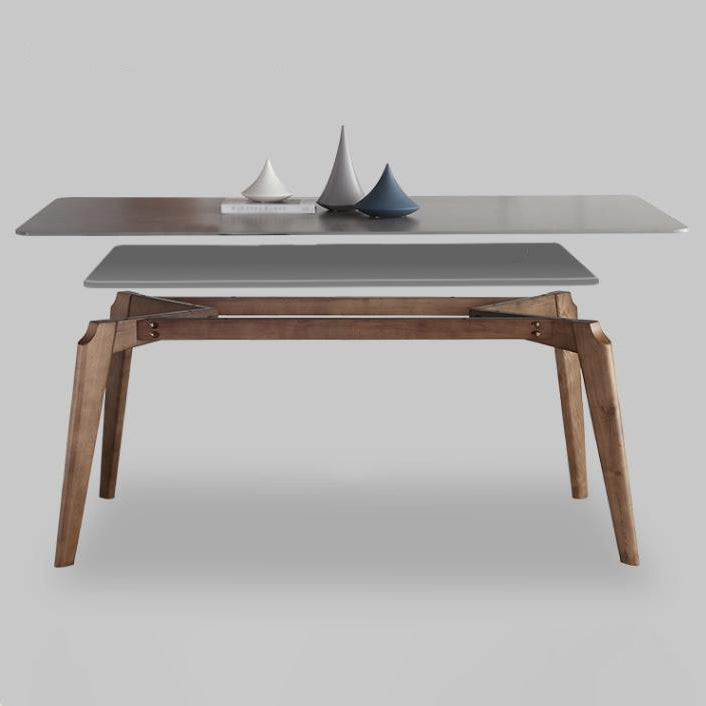 Sintered Stone Top Dining Table Modern Rectangle Table with 4 Ash Wood Legs