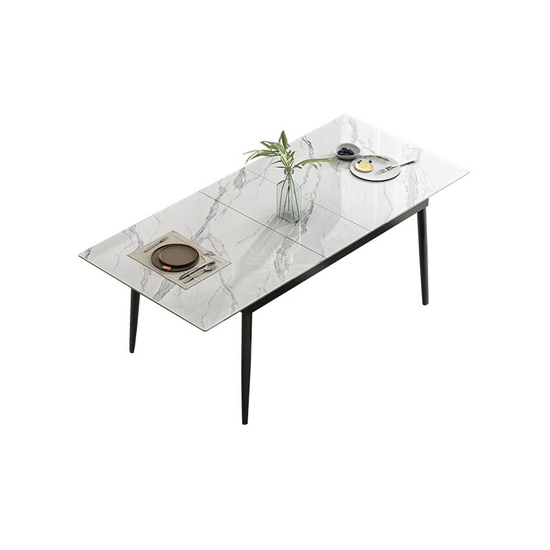 Industrial Rectangle Dining Site Table Stone Top Extendable Trestle Dining Table