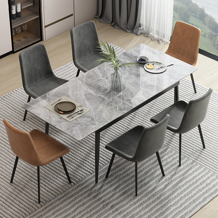 Industrial Rectangle Dining Site Table Stone Top Extendable Trestle Dining Table