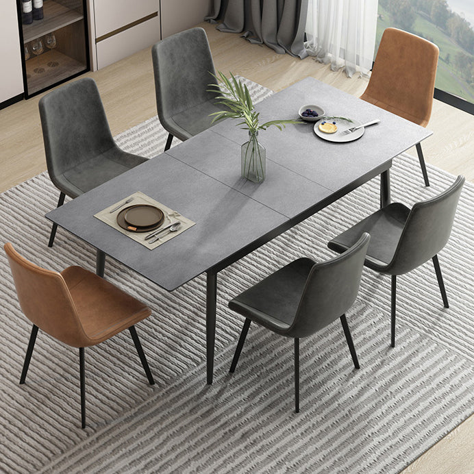 Industrial Rectangle Dining Site Table Stone Top Extendable Trestle Dining Table