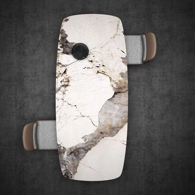 Rectangle Sintered Stone Top Table Modern Grey Metal Base Table