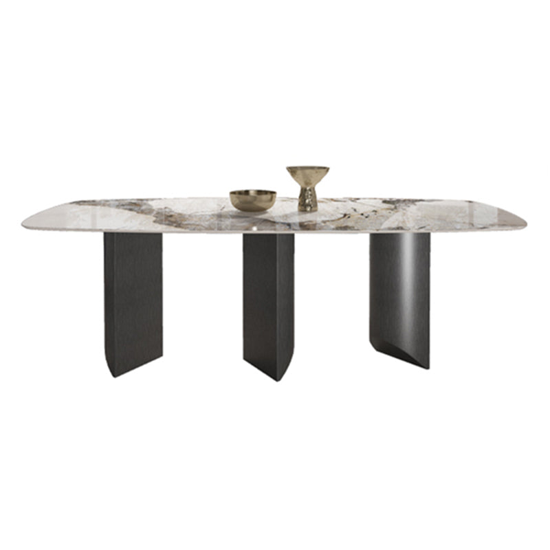 Rectangle Sintered Stone Top Table Modern Grey Metal Base Table