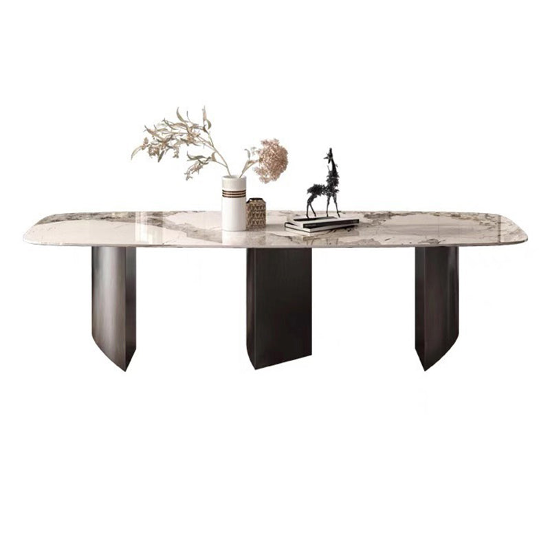Rectangle Sintered Stone Top Table Modern Grey Metal Base Table
