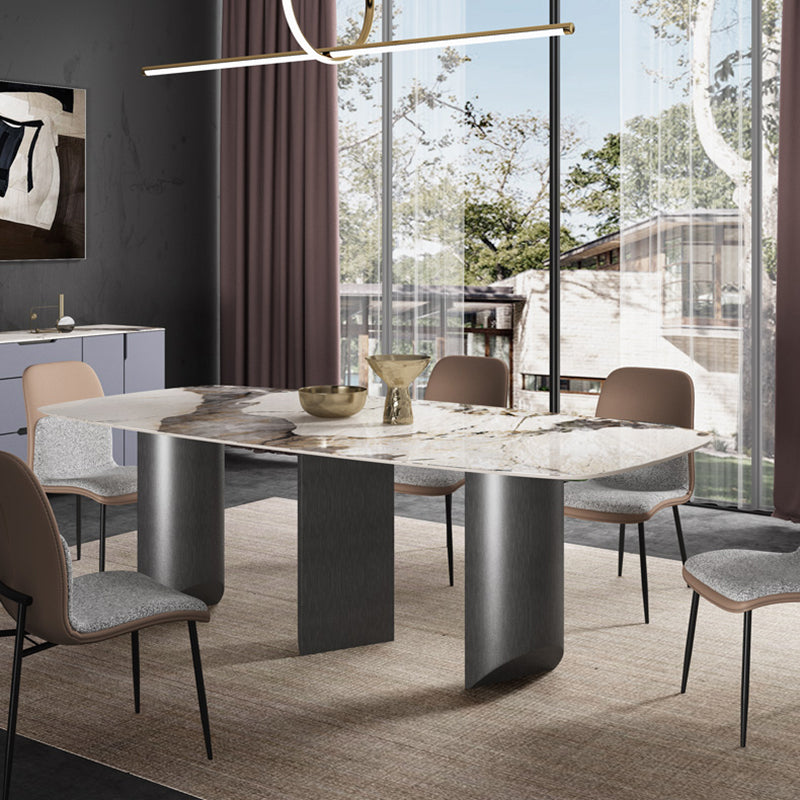 Rectangle Sintered Stone Top Table Modern Grey Metal Base Table