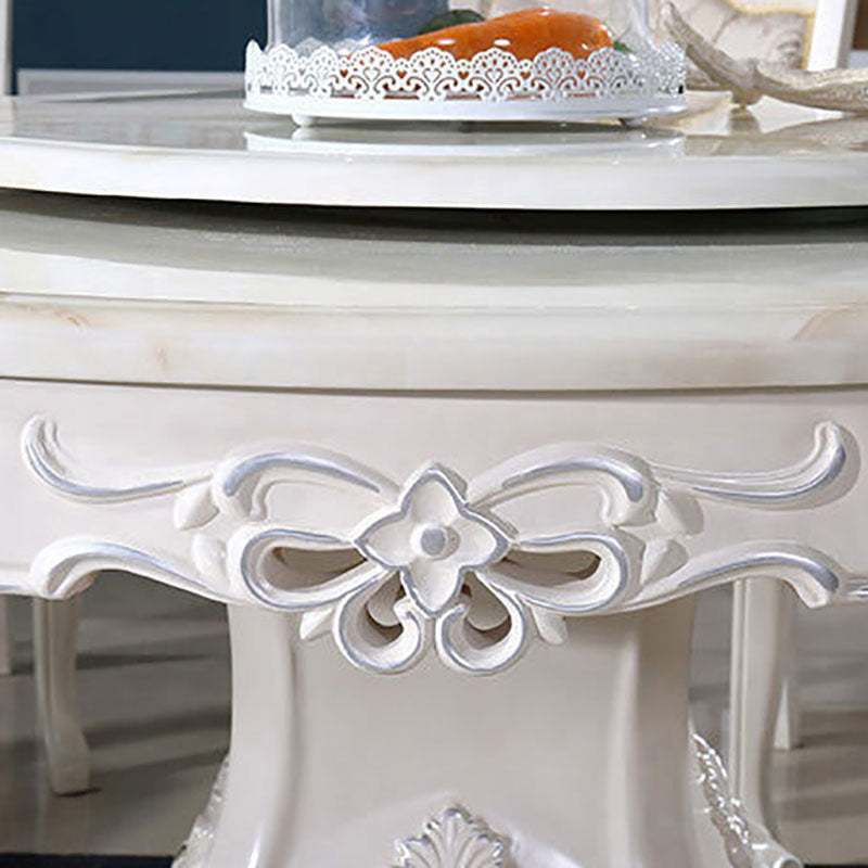 Stone Top Dining Table Round Table with Pedestal Base in White