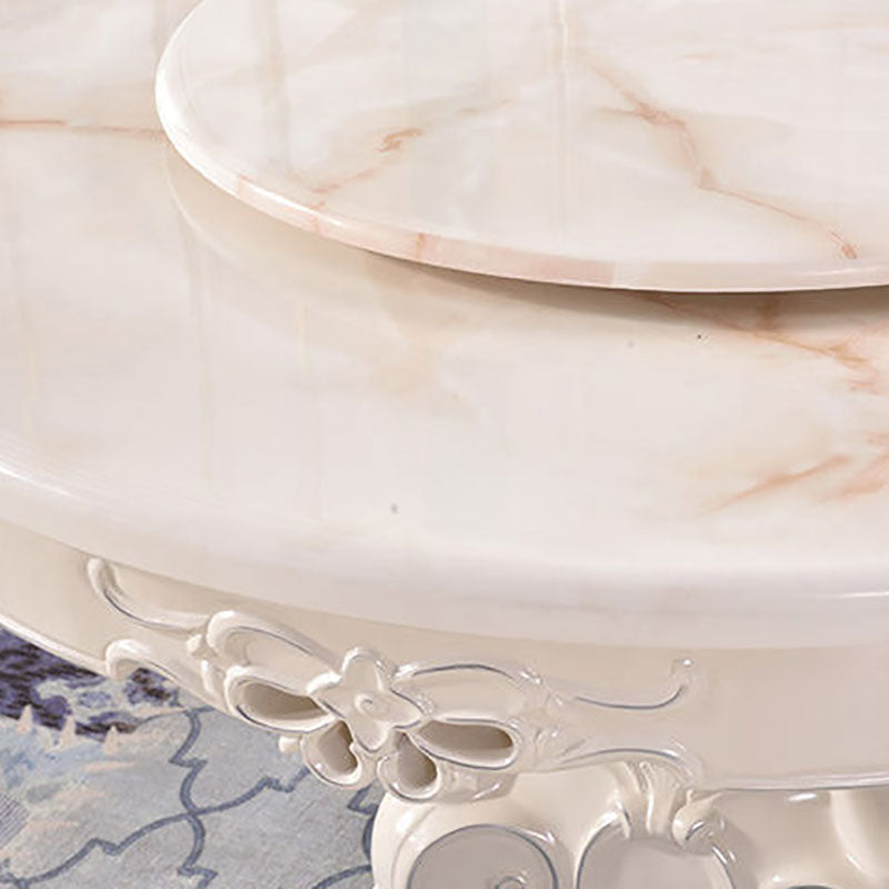 Stone Top Dining Table Round Table with Pedestal Base in White