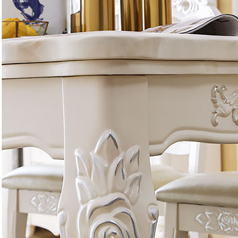 Stone Top Dining Table Rectangle Dining Table with 4 Wood Legs