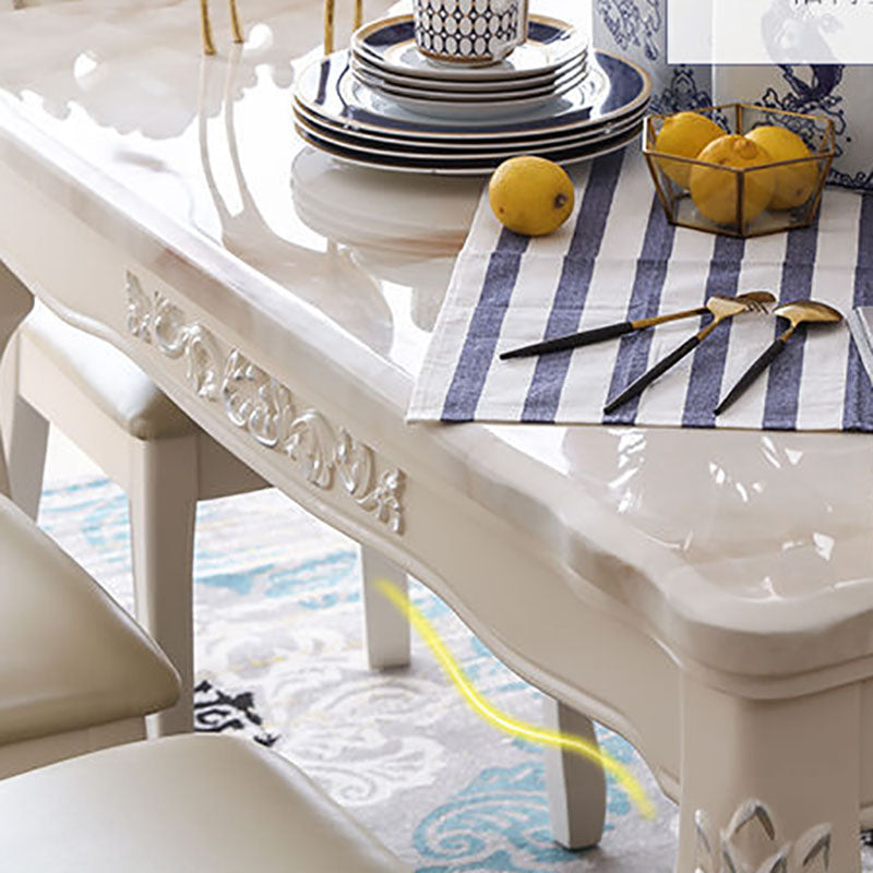 Stone Top Dining Table Rectangle Dining Table with 4 Wood Legs