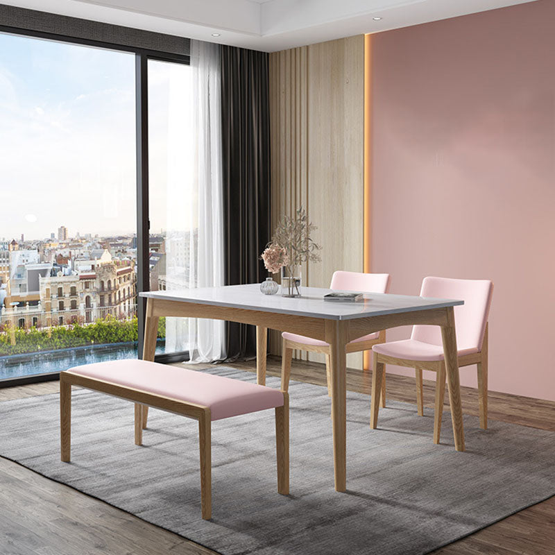 White Stone Top Table Mid-Century Modern Dining Table with 4 Wood Legs