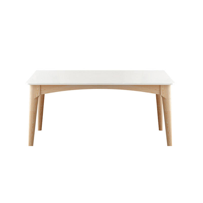 White Stone Top Table Mid-Century Modern Dining Table with 4 Wood Legs
